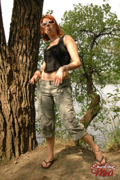 Mina in the woods enjoying a sexy smoking session - N