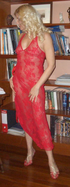 my long transparent red dress - N