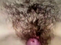 Pumping a load into my girl's hairy cunt